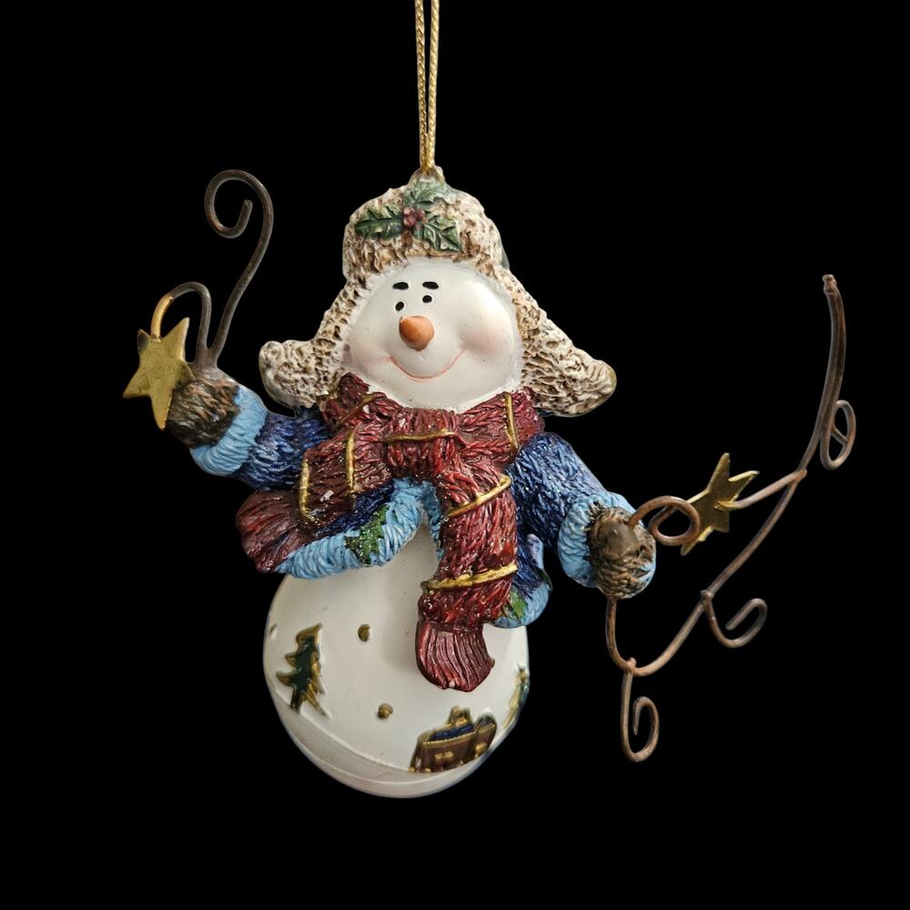 Vintage Snowman Christmas Ornament Holding Stars Winter Holiday Decor